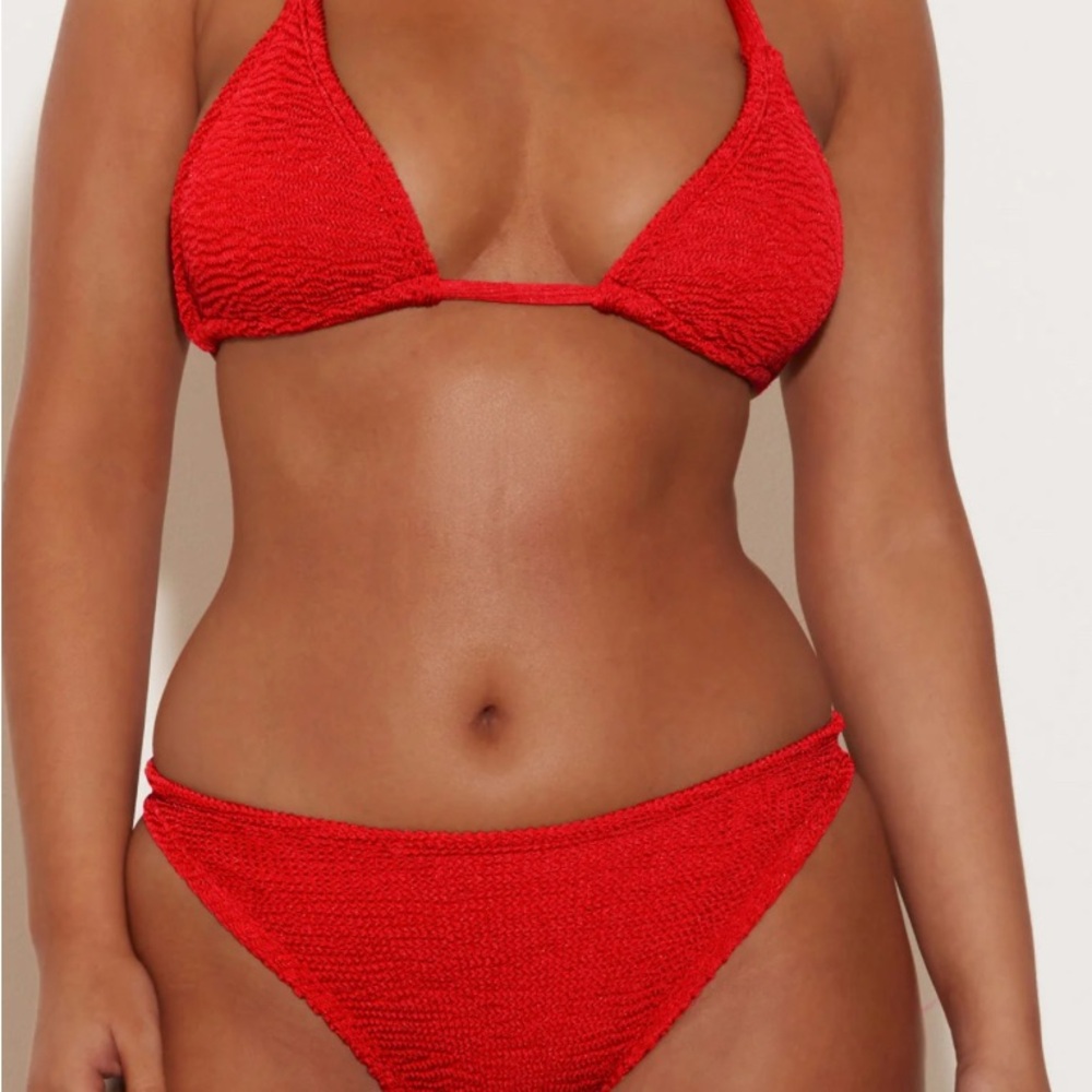 Hunza G Red Textured Triangle Bikini